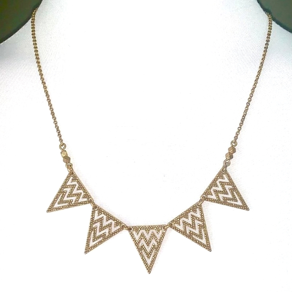 J. Crew Gold Gray Geometric Triangle Pendant Necklace OS Lobster Claw Extension